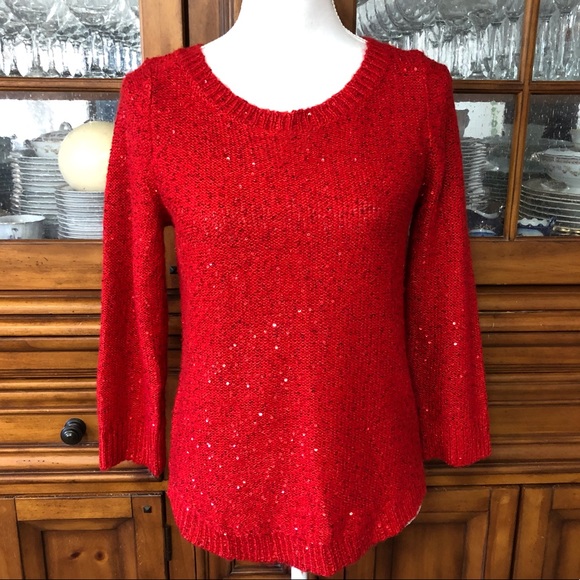 EUC Anne Klein sequin red sweater - Picture 2 of 6